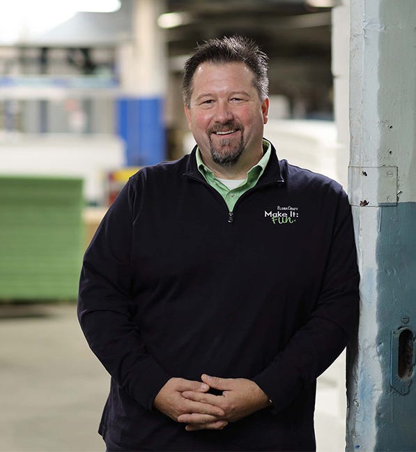 Floracraft CEO John Nielsen in warehouse