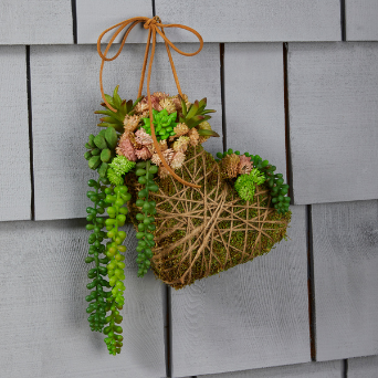  Mossed Foam Heart with Succulents Hanging Decoration