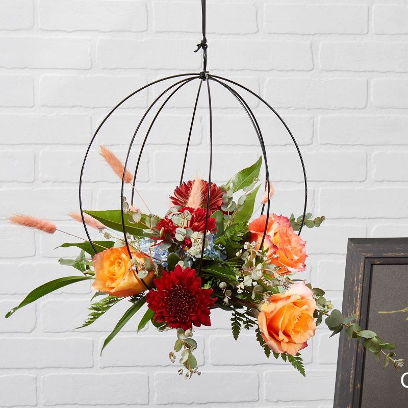 Handing floral installations are offer unique and eye-catching decor for Mother's Day celebrations out or at home